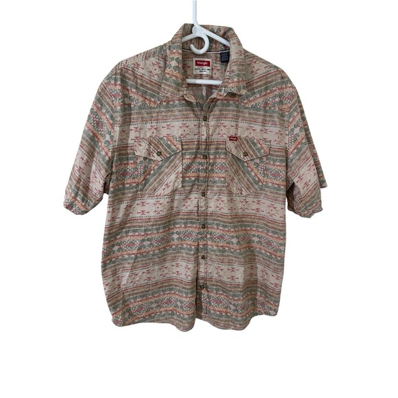 Wrangler Other - Wrangler Aztec Southwestern Print Pearl Snap Button Up Shirt Size XL Cotton